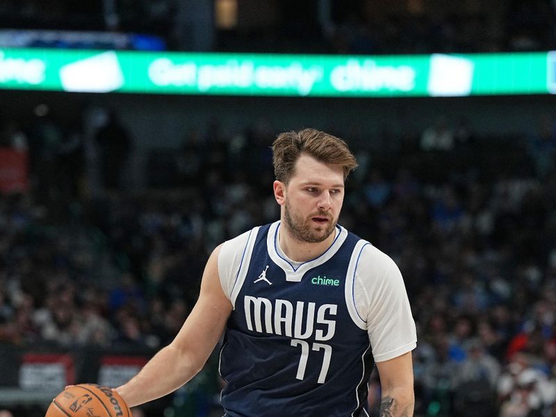 DALLAS, TX - FEBRUARY 10: Luka Doncic #77 of the Dallas Mavericks looks on during the game against the Oklahoma City Thunder on February 10, 2024 at the American Airlines Center in Dallas, Texas. NOTE TO USER: User expressly acknowledges and agrees that, by downloading and or using this photograph, User is consenting to the terms and conditions of the Getty Images License Agreement. Mandatory Copyright Notice: Copyright 2024 NBAE (Photo by Glenn James/NBAE via Getty Images)