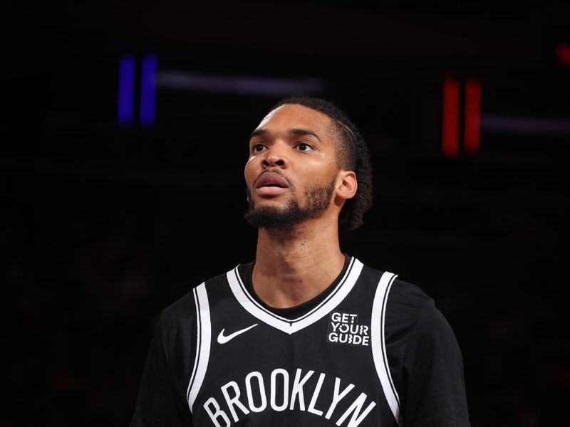 NEW YORK, NY - NOVEMBER 17: Ziaire Williams #1 of the Brooklyn Nets prepares to shoot a free throw during the game against the New York Knicks on November 17, 2024 at Madison Square Garden in New York City, New York.  NOTE TO USER: User expressly acknowledges and agrees that, by downloading and or using this photograph, User is consenting to the terms and conditions of the Getty Images License Agreement. Mandatory Copyright Notice: Copyright 2024 NBAE  (Photo by Nathaniel S. Butler/NBAE via Getty Images)