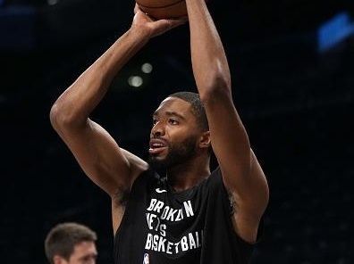 PHILADELPHIA, PA - OCTOBER 25: Mikal Bridges #1 of the Brooklyn Nets warms up before the game against the Cleveland Cavaliers on October 25, 2023 at the Wells Fargo Center in Philadelphia, Pennsylvania NOTE TO USER: User expressly acknowledges and agrees that, by downloading and/or using this Photograph, user is consenting to the terms and conditions of the Getty Images License Agreement. Mandatory Copyright Notice: Copyright 2023 NBAE (Photo by Jesse D. Garrabrant/NBAE via Getty Images)