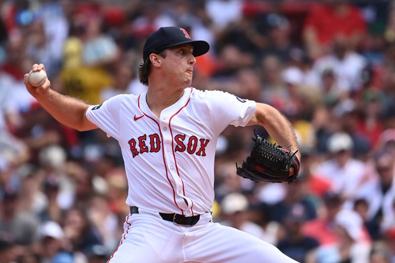 Aug 11, 2024; Boston, Massachusetts, USA; Boston Red Sox pitcher Lucas Sims (39) pitches against the Houston Astros during the third inning at Fenway Park. Mandatory Credit: Eric Canha-USA TODAY Sports