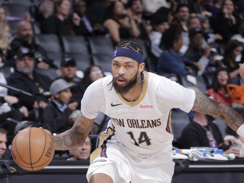 SACRAMENTO, CA - JANUARY 7: Brandon Ingram #14 of the New Orleans Pelicans goes to the basket during the game on January 7, 2024 at Golden 1 Center in Sacramento, California. NOTE TO USER: User expressly acknowledges and agrees that, by downloading and or using this Photograph, user is consenting to the terms and conditions of the Getty Images License Agreement. Mandatory Copyright Notice: Copyright 2024 NBAE (Photo by Rocky Widner/NBAE via Getty Images)