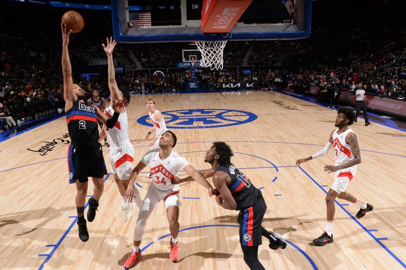 DETROIT, MI - MARCH 13: Cade Cunningham #2 of the Detroit Pistons drives to the basket during the game against the Toronto Raptors on March 13, 2024 at Little Caesars Arena in Detroit, Michigan. NOTE TO USER: User expressly acknowledges and agrees that, by downloading and/or using this photograph, User is consenting to the terms and conditions of the Getty Images License Agreement. Mandatory Copyright Notice: Copyright 2024 NBAE (Photo by Chris Schwegler/NBAE via Getty Images)