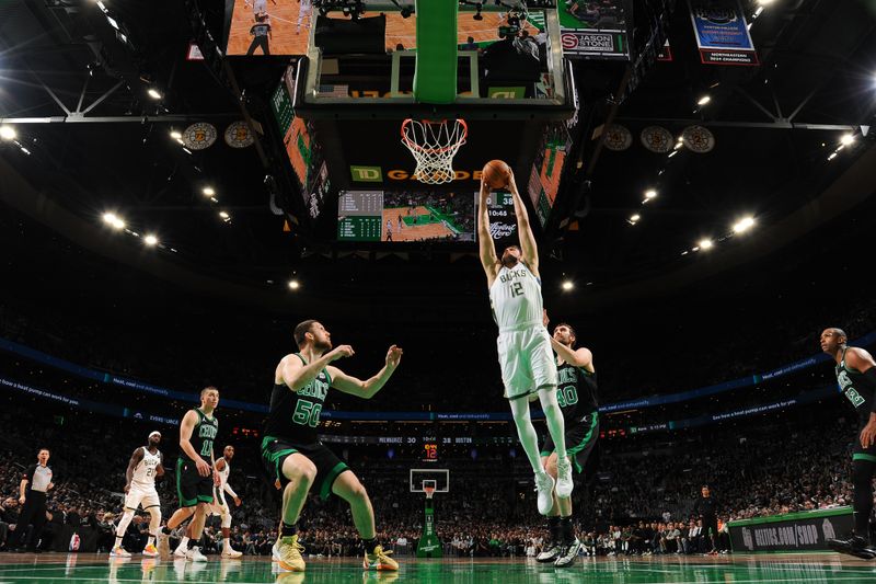 BOSTON, MA - MARCH 20: Danilo Gallinari #12 of the Milwaukee Bucks drives to the basket during the game against the Boston Celtics on March 20, 2024 at the TD Garden in Boston, Massachusetts. NOTE TO USER: User expressly acknowledges and agrees that, by downloading and or using this photograph, User is consenting to the terms and conditions of the Getty Images License Agreement. Mandatory Copyright Notice: Copyright 2024 NBAE  (Photo by Brian Babineau/NBAE via Getty Images)