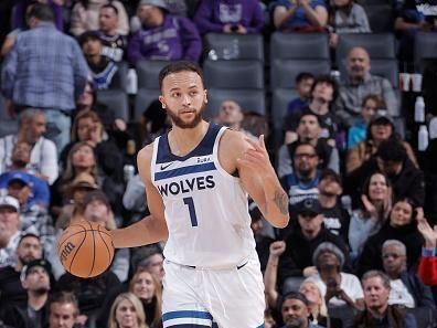 SACRAMENTO, CA - DECEMBER 23: Kyle Anderson #1 of the Minnesota Timberwolves brings the ball up court against the Sacramento Kings on December 23, 2023 at Golden 1 Center in Sacramento, California. NOTE TO USER: User expressly acknowledges and agrees that, by downloading and or using this Photograph, user is consenting to the terms and conditions of the Getty Images License Agreement. Mandatory Copyright Notice: Copyright 2023 NBAE (Photo by Rocky Widner/NBAE via Getty Images)