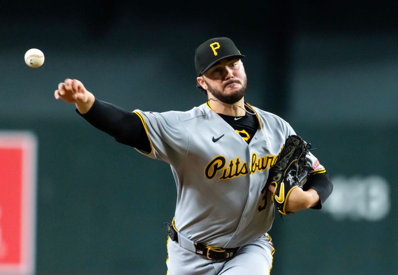 May 28, 2025; Phoenix, Arizona, USA; Pittsburgh Pirates pitcher Paul Skenes against the Arizona Diamondbacks in the first inning at Chase Field. Mandatory Credit: Mark J. Rebilas-Imagn Images