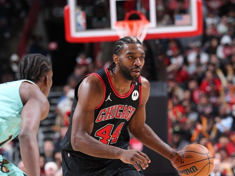 CHICAGO, IL - DECEMBER 13: Patrick Williams #44 of the Chicago Bulls dribbles the ball during the game against the Charlotte Hornets on December 13, 2024 at United Center in Chicago, Illinois. NOTE TO USER: User expressly acknowledges and agrees that, by downloading and or using this photograph, User is consenting to the terms and conditions of the Getty Images License Agreement. Mandatory Copyright Notice: Copyright 2024 NBAE (Photo by Jeff Haynes/NBAE via Getty Images)