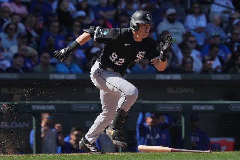 Feb 20, 2026; Mesa, Arizona, USA; Chicago White Sox shortstop Sam Antonacci (92) hits against the Chicago Cubs in the third inning at Sloan Park. Mandatory Credit: Rick Scuteri-Imagn Images