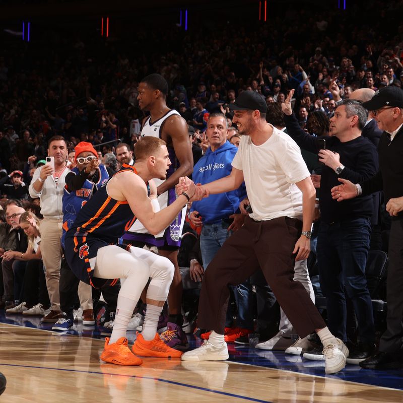 NEW YORK, NY - APRIL 4: Donte Divincenzo #0 of the New York Knicks celebrates during the game against the Sacramento Kings on April 4, 2024 at Madison Square Garden in New York City, New York.  NOTE TO USER: User expressly acknowledges and agrees that, by downloading and or using this photograph, User is consenting to the terms and conditions of the Getty Images License Agreement. Mandatory Copyright Notice: Copyright 2024 NBAE  (Photo by Nathaniel S. Butler/NBAE via Getty Images)