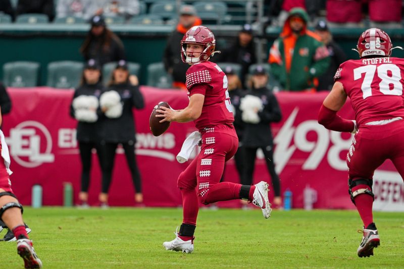 Sep 23, 2023; Philadelphia, Pennsylvania, USA;  Temple Owls quarterback E.J. Warner (3) scrambles in the first quarter against the Miami Hurricanes at Lincoln Financial Field. Mandatory Credit: Andy Lewis-USA TODAY Sports