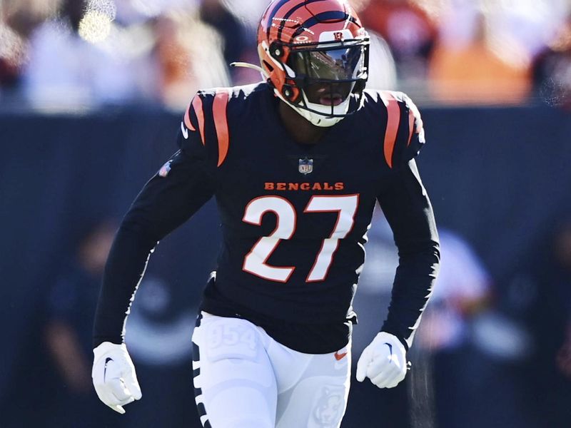 Cincinnati Bengals safety Jordan Battle (27) runs for the play during an NFL football game against the Houston Texans on Sunday, Nov. 12, 2023, in Cincinnati. (AP Photo/Emilee Chinn)