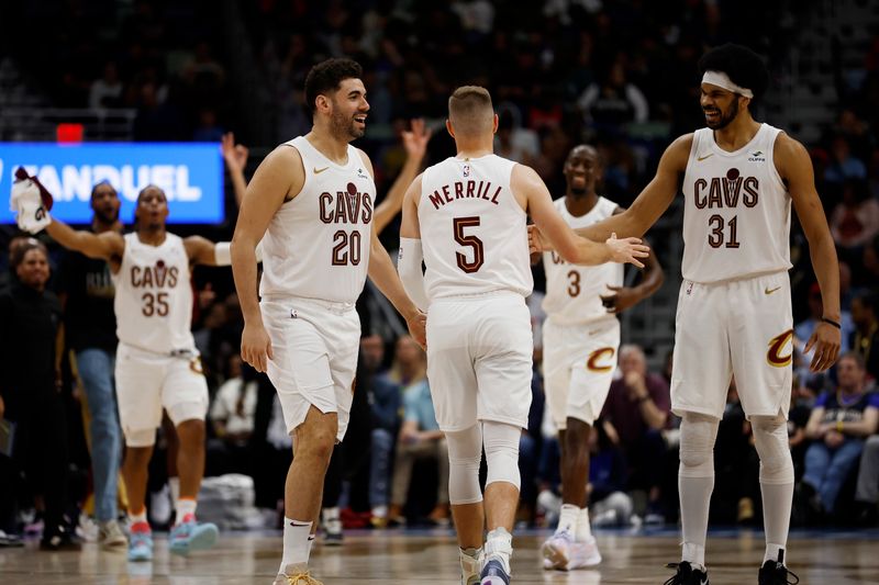 NEW ORLEANS, LOUISIANA - MARCH 13: Georges Niang #20 of the Cleveland Cavaliers reacts after a play against the New Orleans Pelicans at Smoothie King Center on March 13, 2024 in New Orleans, Louisiana.   NOTE TO USER: User expressly acknowledges and agrees that, by downloading and or using this photograph, User is consenting to the terms and conditions of the Getty Images License Agreement.  (Photo by Chris Graythen/Getty Images)