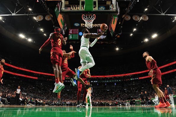 BOSTON, MA - DECEMBER 14: Jaylen Brown #7 of the Boston Celtics shoots the ball during the game against the Cleveland Cavaliers on December 14, 2023 at the TD Garden in Boston, Massachusetts. NOTE TO USER: User expressly acknowledges and agrees that, by downloading and or using this photograph, User is consenting to the terms and conditions of the Getty Images License Agreement. Mandatory Copyright Notice: Copyright 2023 NBAE  (Photo by Brian Babineau/NBAE via Getty Images)