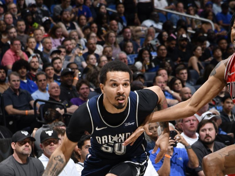 ORLANDO, FL - APRIL 7: Cole Anthony #50 of the Orlando Magic drives to the basket during the game against the Chicago Bulls on April 7, 2024 at the Kia Center in Orlando, Florida. NOTE TO USER: User expressly acknowledges and agrees that, by downloading and or using this photograph, User is consenting to the terms and conditions of the Getty Images License Agreement. Mandatory Copyright Notice: Copyright 2024 NBAE (Photo by Fernando Medina/NBAE via Getty Images)