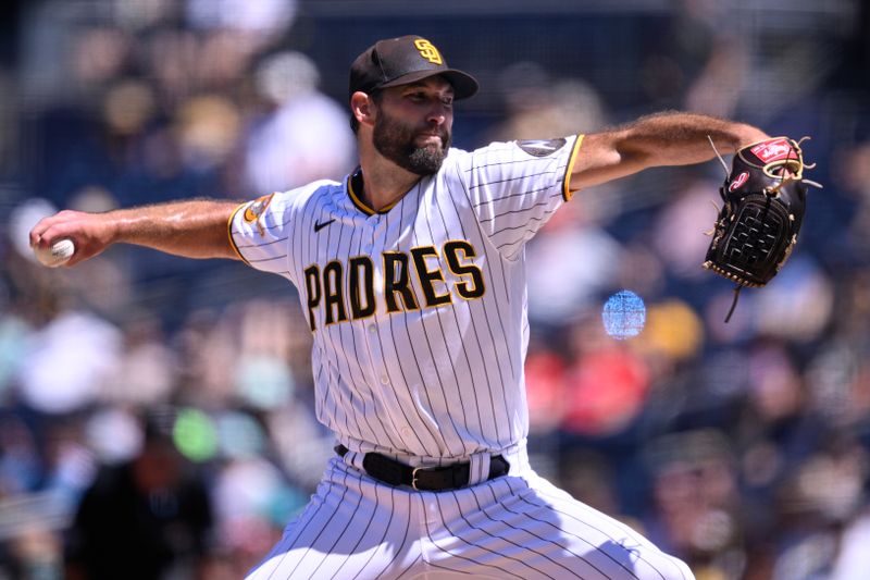 Sep 6, 2023; San Diego, California, USA; San Diego Padres starting pitcher Michael Wacha (52) throws a pitch against the Philadelphia Phillies during the first inning at Petco Park. Mandatory Credit: Orlando Ramirez-USA TODAY Sports