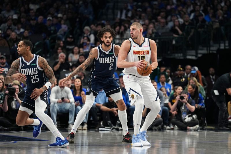 DALLAS, TX - JANUARY 12: Nikola Jokic #15 of the Denver Nuggets handles the ball during the game against the Dallas Mavericks on January 12, 2025 at American Airlines Center in Dallas, Texas. NOTE TO USER: User expressly acknowledges and agrees that, by downloading and or using this photograph, User is consenting to the terms and conditions of the Getty Images License Agreement. Mandatory Copyright Notice: Copyright 2025 NBAE (Photo by Glenn James/NBAE via Getty Images)