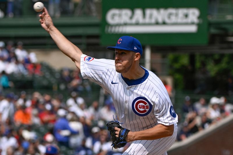 Sep 8, 2024; Chicago, Illinois, USA;  Chicago Cubs pitcher Jameson Taillon (50) delivers against the New York Yankees during the first inning at Wrigley Field. Mandatory Credit: Matt Marton-Imagn Images