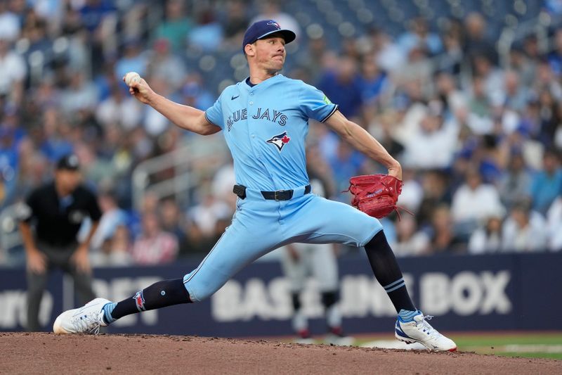 May 22, 2024; Toronto, Ontario, CAN; Toronto Blue Jays starting pitcher Chris Bassitt (40) pitches to the Chicago White Sox during the second inning at Rogers Centre. Mandatory Credit: John E. Sokolowski-USA TODAY Sports