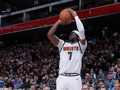 SACRAMENTO, CA - DECEMBER 2: Reggie Jackson #7 of the Denver Nuggets shoots a three point basket during the game against the Sacramento Kings on December 2, 2023 at Golden 1 Center in Sacramento, California. NOTE TO USER: User expressly acknowledges and agrees that, by downloading and or using this Photograph, user is consenting to the terms and conditions of the Getty Images License Agreement. Mandatory Copyright Notice: Copyright 2023 NBAE (Photo by Rocky Widner/NBAE via Getty Images)