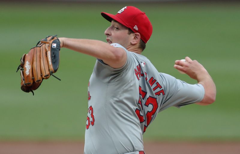 Jul 22, 2024; Pittsburgh, Pennsylvania, USA;  St. Louis Cardinals starting pitcher Andre Pallante (53) delivers a pitch against the Pittsburgh Pirates during the first inning at PNC Park. Mandatory Credit: Charles LeClaire-USA TODAY Sports