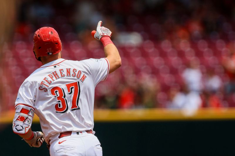 Jul 11, 2024; Cincinnati, Ohio, USA; Cincinnati Reds designated hitter Tyler Stephenson (37) runs the bases after hitting a three-run home run in the third inning against the Colorado Rockies at Great American Ball Park. Mandatory Credit: Katie Stratman-USA TODAY Sports