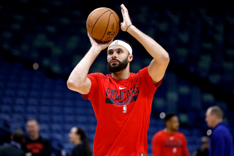 NEW ORLEANS, LOUISIANA - OCTOBER 07: Larry Nance Jr. #22 of the New Orleans Pelicans warms up prior to the start of an NBA preseason game against the Detroit Pistons at Smoothie King Center on October 07, 2022 in New Orleans, Louisiana. NOTE TO USER: User expressly acknowledges and agrees that, by downloading and or using this photograph, User is consenting to the terms and conditions of the Getty Images License Agreement. (Photo by Sean Gardner/Getty Images)