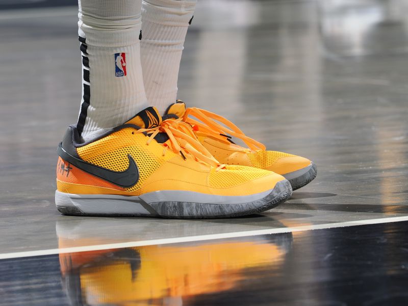 INDIANAPOLIS, IN - MARCH 16: The sneakers worn by Nicolas Claxton #33 of the Brooklyn Nets during the game against the Indiana Pacers on March 16, 2024 at Gainbridge Fieldhouse in Indianapolis, Indiana. NOTE TO USER: User expressly acknowledges and agrees that, by downloading and or using this Photograph, user is consenting to the terms and conditions of the Getty Images License Agreement. Mandatory Copyright Notice: Copyright 2024 NBAE (Photo by Ron Hoskins/NBAE via Getty Images)