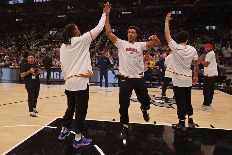 SAN ANTONIO, TX - NOVEMBER 23: Trayce Jackson-Davis #32 of the Golden State Warriors is introduced before the game against the San Antonio Spurs on November 23, 2024 at the Frost Bank Center in San Antonio, Texas. NOTE TO USER: User expressly acknowledges and agrees that, by downloading and or using this photograph, user is consenting to the terms and conditions of the Getty Images License Agreement. Mandatory Copyright Notice: Copyright 2024 NBAE (Photos by Nathaniel S. Butler/NBAE via Getty Images)