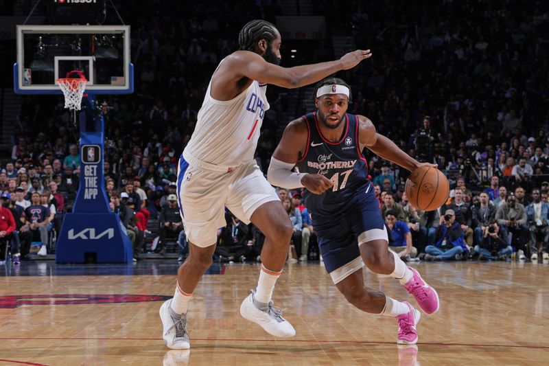 PHILADELPHIA, PA - MARCH 27:  Buddy Heild #17 of the Philadelphia 76ers dribbles the ball during the game against the LA Clippers on March 27, 2024 at the Wells Fargo Center in Philadelphia, Pennsylvania NOTE TO USER: User expressly acknowledges and agrees that, by downloading and/or using this Photograph, user is consenting to the terms and conditions of the Getty Images License Agreement. Mandatory Copyright Notice: Copyright 2024 NBAE (Photo by Jesse D. Garrabrant/NBAE via Getty Images)