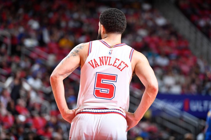 HOUSTON, TX - APRIL 4: Fred VanVleet #5 of the Houston Rockets looks on during the game against the Golden State Warriors on April 4, 2024 at the Toyota Center in Houston, Texas. NOTE TO USER: User expressly acknowledges and agrees that, by downloading and or using this photograph, User is consenting to the terms and conditions of the Getty Images License Agreement. Mandatory Copyright Notice: Copyright 2024 NBAE (Photo by Logan Riely/NBAE via Getty Images)