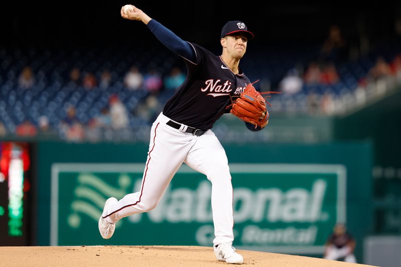 Sep 19, 2023; Washington, District of Columbia, USA; Washington Nationals starting pitcher Jackson Rutledge (79) pitches against the Chicago White Sox during the first inning at Nationals Park. Mandatory Credit: Geoff Burke-USA TODAY Sports