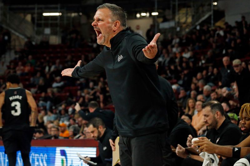 Jan 17, 2023; Starkville, Mississippi, USA; Mississippi State Bulldogs head coach Chris Jans reacts during the first half against the Tennessee Volunteers at Humphrey Coliseum. Mandatory Credit: Petre Thomas-USA TODAY Sports