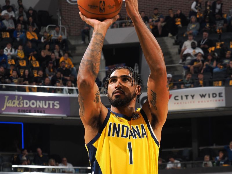 INDIANAPOLIS, IN - OCTOBER 27: Obi Toppin #1 of the Indiana Pacers shoots a free throw during the game against the Philadelphia 76ers on October 27, 2024 at Gainbridge Fieldhouse in Indianapolis, Indiana. NOTE TO USER: User expressly acknowledges and agrees that, by downloading and or using this Photograph, user is consenting to the terms and conditions of the Getty Images License Agreement. Mandatory Copyright Notice: Copyright 2024 NBAE (Photo by Ron Hoskins/NBAE via Getty Images)