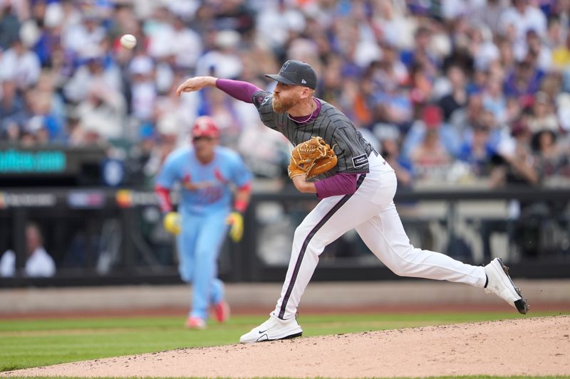 Apr 19, 2025; New York City, New York, USA; New York Mets pitcher Reed Garrett (75) delivers a pitch against the New York Mets during the sixth inning at Citi Field. Mandatory Credit: Gregory Fisher-Imagn Images