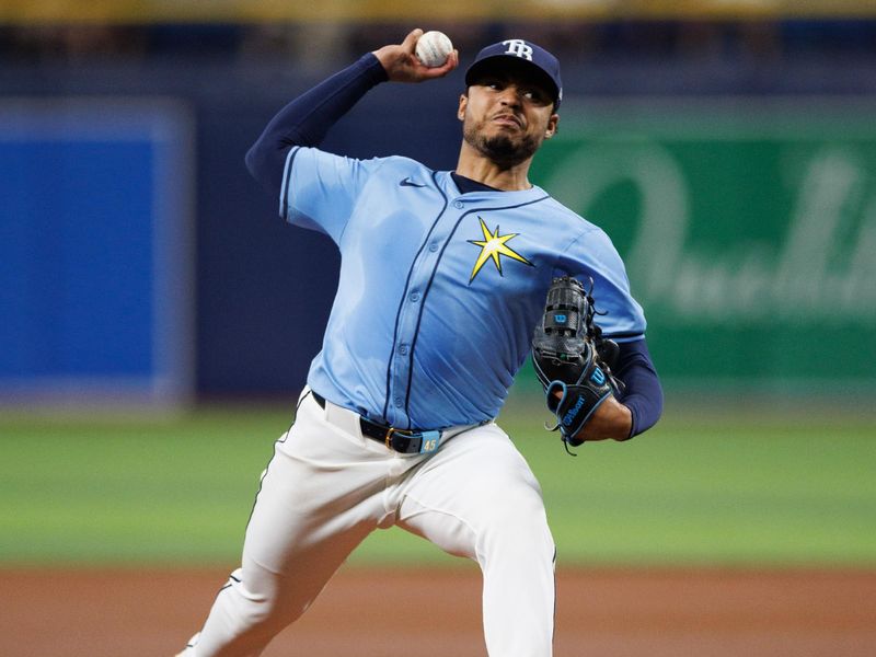 Jun 13, 2024; St. Petersburg, Florida, USA;  Tampa Bay Rays pitcher Taj Bradley (45) throws a pitch against the Chicago Cubs in the second inning at Tropicana Field. Mandatory Credit: Nathan Ray Seebeck-USA TODAY Sports