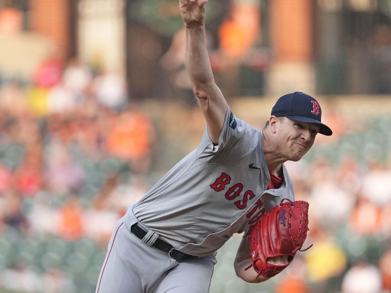 Aug 15, 2024; Baltimore, Maryland, USA; Boston Red Sox pitcher Nick Pivetta (37) delivers in the first inning against the Baltimore Orioles at Oriole Park at Camden Yards. Mandatory Credit: Mitch Stringer-USA TODAY Sports