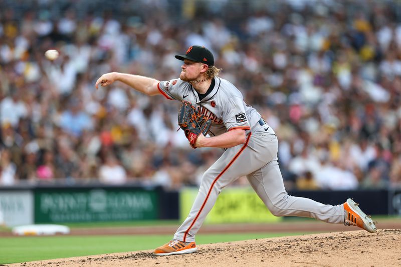 Sep 7, 2024; San Diego, California, USA; San Francisco Giants starting pitcher Logan Webb (62) pitches during the fourth inning against the San Diego Padres at Petco Park. Mandatory Credit: Chadd Cady-Imagn Images