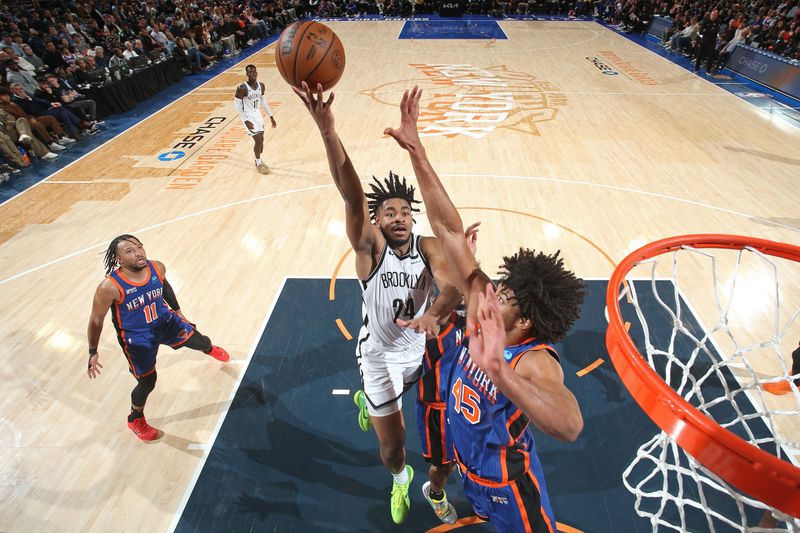 NEW YORK, NY - MARCH 23: Cam Thomas #24 of the Brooklyn Nets shoots the ball during the game against the New York Knicks on March 23, 2024 at Madison Square Garden in New York City, New York.  NOTE TO USER: User expressly acknowledges and agrees that, by downloading and or using this photograph, User is consenting to the terms and conditions of the Getty Images License Agreement. Mandatory Copyright Notice: Copyright 2024 NBAE  (Photo by Nathaniel S. Butler/NBAE via Getty Images)