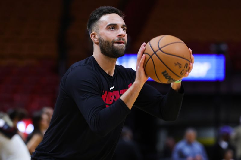 MIAMI, FLORIDA - JANUARY 27: Max Strus #31 of the Miami Heat warms up prior to a game against the Orlando Magic at Miami-Dade Arena on January 27, 2023 in Miami, Florida. NOTE TO USER: User expressly acknowledges and agrees that, by downloading and or using this photograph, User is consenting to the terms and conditions of the Getty Images License Agreement. (Photo by Megan Briggs/Getty Images)