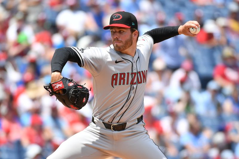 Jun 23, 2024; Philadelphia, Pennsylvania, USA; Arizona Diamondbacks relief pitcher Brandon Hughes throws a pitch during the fourth inning against the Philadelphia Phillies at Citizens Bank Park. Mandatory Credit: Eric Hartline-USA TODAY Sports