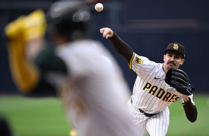 Jun 10, 2024; San Diego, California, USA; San Diego Padres starting pitcher Dylan Cease (84) pitches against the Oakland Athletics during the first inning at Petco Park. Mandatory Credit: Orlando Ramirez-USA TODAY Sports