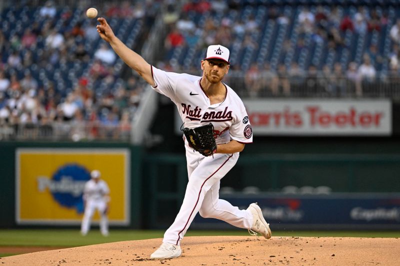 Apr 4, 2023; Washington, District of Columbia, USA; Washington Nationals starting pitcher Chad Kuhl (26) throws to the Tampa Bay Rays during the first inning at Nationals Park. Mandatory Credit: Brad Mills-USA TODAY Sports