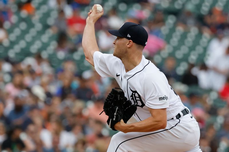 Aug 6, 2023; Detroit, Michigan, USA; Detroit Tigers starting pitcher Matt Manning (25) pitches against the Tampa Bay Rays at Comerica Park. Mandatory Credit: Rick Osentoski-USA TODAY Sports