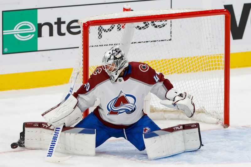 Feb 11, 2023; Sunrise, Florida, USA; Colorado Avalanche goaltender Alexandar Georgiev (40) defends his net during the third period against the Florida Panthers at FLA Live Arena. Mandatory Credit: Sam Navarro-USA TODAY Sports