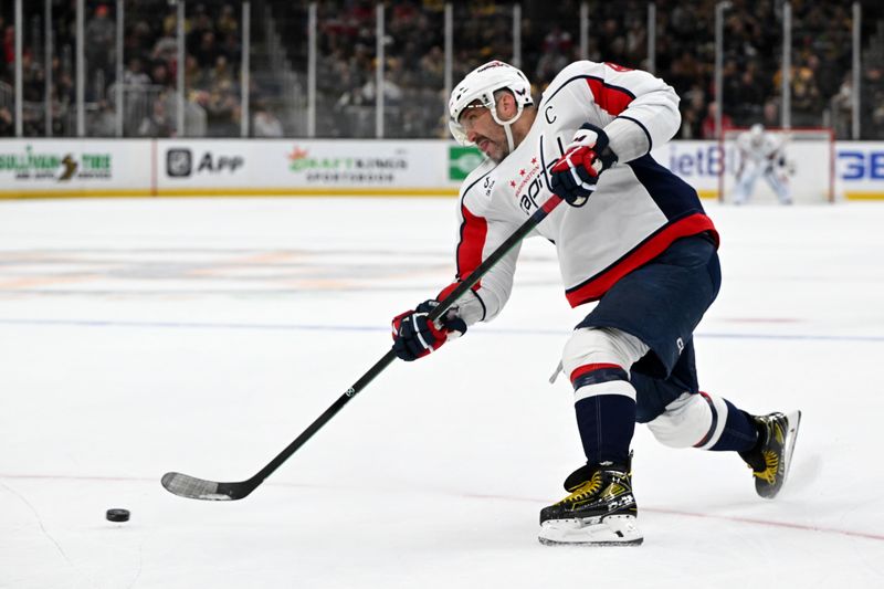 Mar 7, 2026; Boston, Massachusetts, USA; Washington Capitals left wing Alex Ovechkin (8) attempts a shot against the Boston Bruins during the second period at the TD Garden. Mandatory Credit: Brian Fluharty-Imagn Images