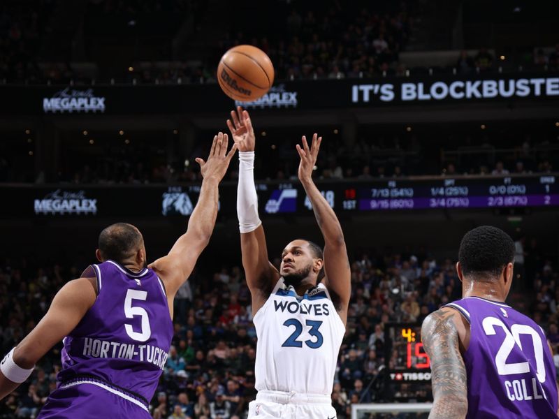 SALT LAKE CITY, UT - MARCH 18: Monte Morris #23 of the Minnesota Timberwolves shoots the ball during the game against the Utah Jazz on March 18, 2024 at Delta Center in Salt Lake City, Utah. NOTE TO USER: User expressly acknowledges and agrees that, by downloading and or using this Photograph, User is consenting to the terms and conditions of the Getty Images License Agreement. Mandatory Copyright Notice: Copyright 2024 NBAE (Photo by Melissa Majchrzak/NBAE via Getty Images)