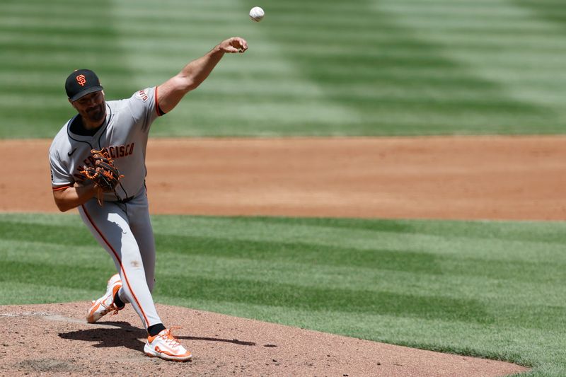 May 25, 2025; Washington, District of Columbia, USA; San Francisco Giants starting pitcher Robbie Ray (38) pitches against the Washington Nationals during the third inning at Nationals Park. Mandatory Credit: Geoff Burke-Imagn Images