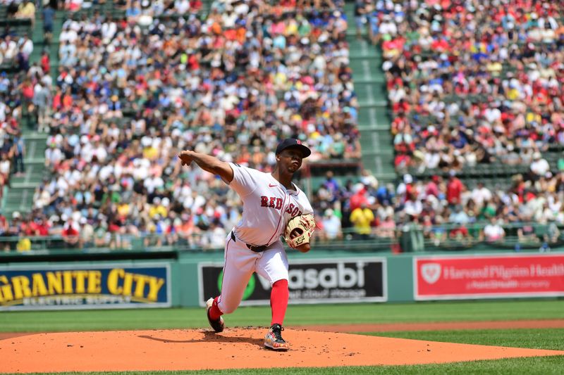 Jul 14, 2024; Boston, Massachusetts, USA;  Boston Red Sox starting pitcher Brayan Bello (66) pitches during the first inning against the Kansas City Royals at Fenway Park. Mandatory Credit: Bob DeChiara-USA TODAY Sports