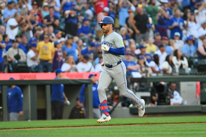 Jul 5, 2024; Seattle, Washington, USA; Toronto Blue Jays center fielder Kevin Kiermaier (39)  runs the bases after hitting a home run against the Seattle Mariners during the sixth inning at T-Mobile Park. Mandatory Credit: Steven Bisig-USA TODAY Sports