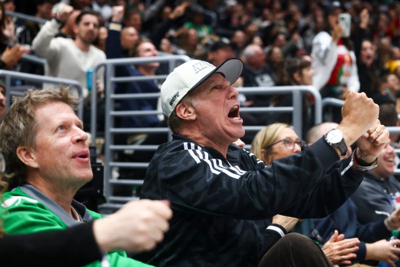 Dec 23, 2023; Los Angeles, California, USA; Actor Will Ferrell cheers on the Los Angeles Kings during the third period of a game against the Calgary Flames at Crypto.com Arena. Mandatory Credit: Jessica Alcheh-USA TODAY Sports