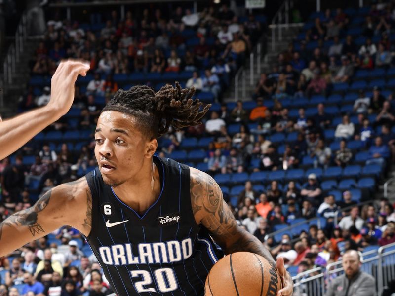 ORLANDO, FL -FEBRUARY 7: Markelle Fultz #20 of the Orlando Magic drives to the basket during the game against the New York Knicks on February 7, 2023 at Amway Center in Orlando, Florida. NOTE TO USER: User expressly acknowledges and agrees that, by downloading and or using this photograph, User is consenting to the terms and conditions of the Getty Images License Agreement. Mandatory Copyright Notice: Copyright 2022 NBAE (Photo by Fernando Medina/NBAE via Getty Images)